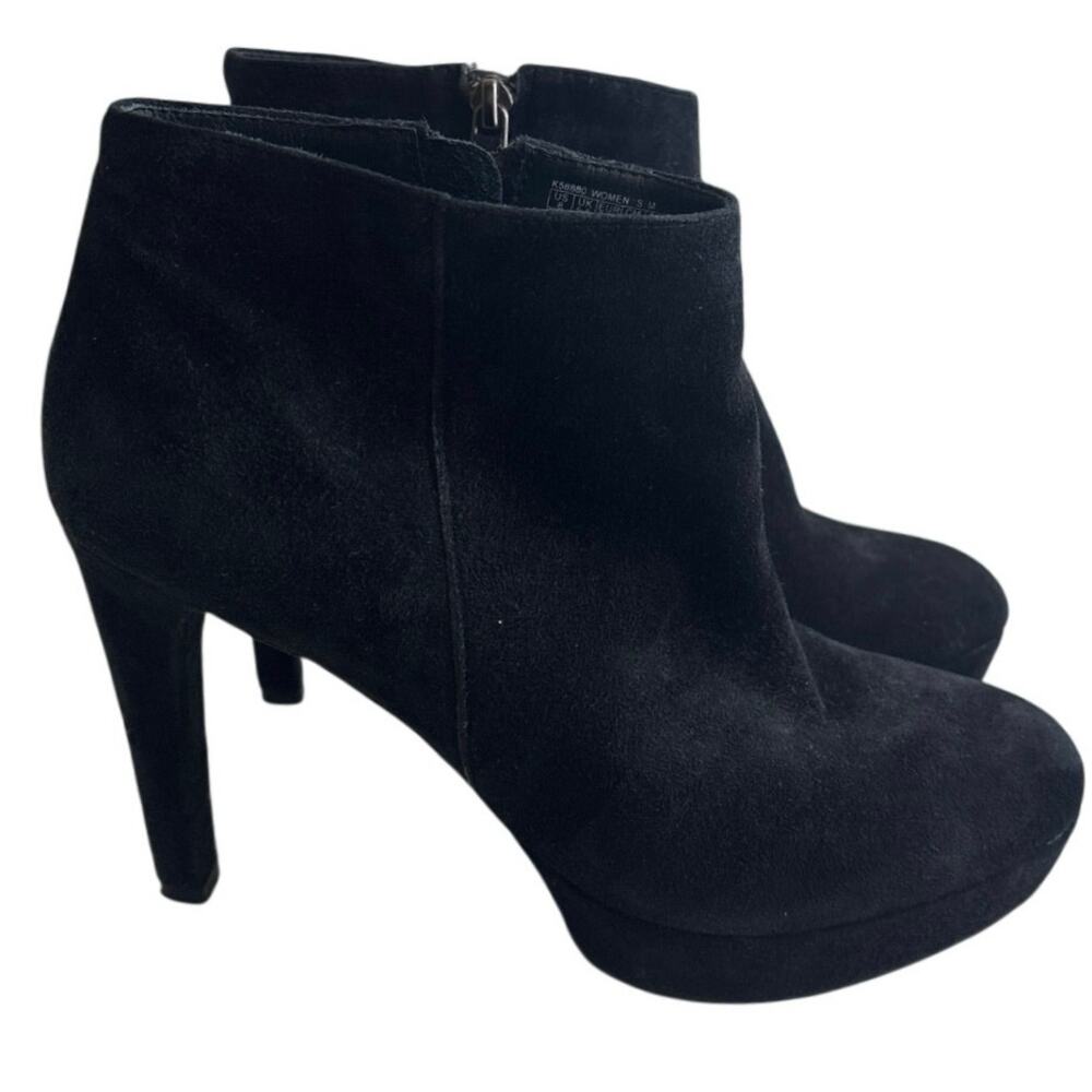 Rockport Black Suede Platform Ankle Boots Size 8 High Heel Zip Booties